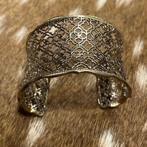 Kendra Scott Candice Cuff Bracelet Silver Tone Filigree Gold Tone Edging